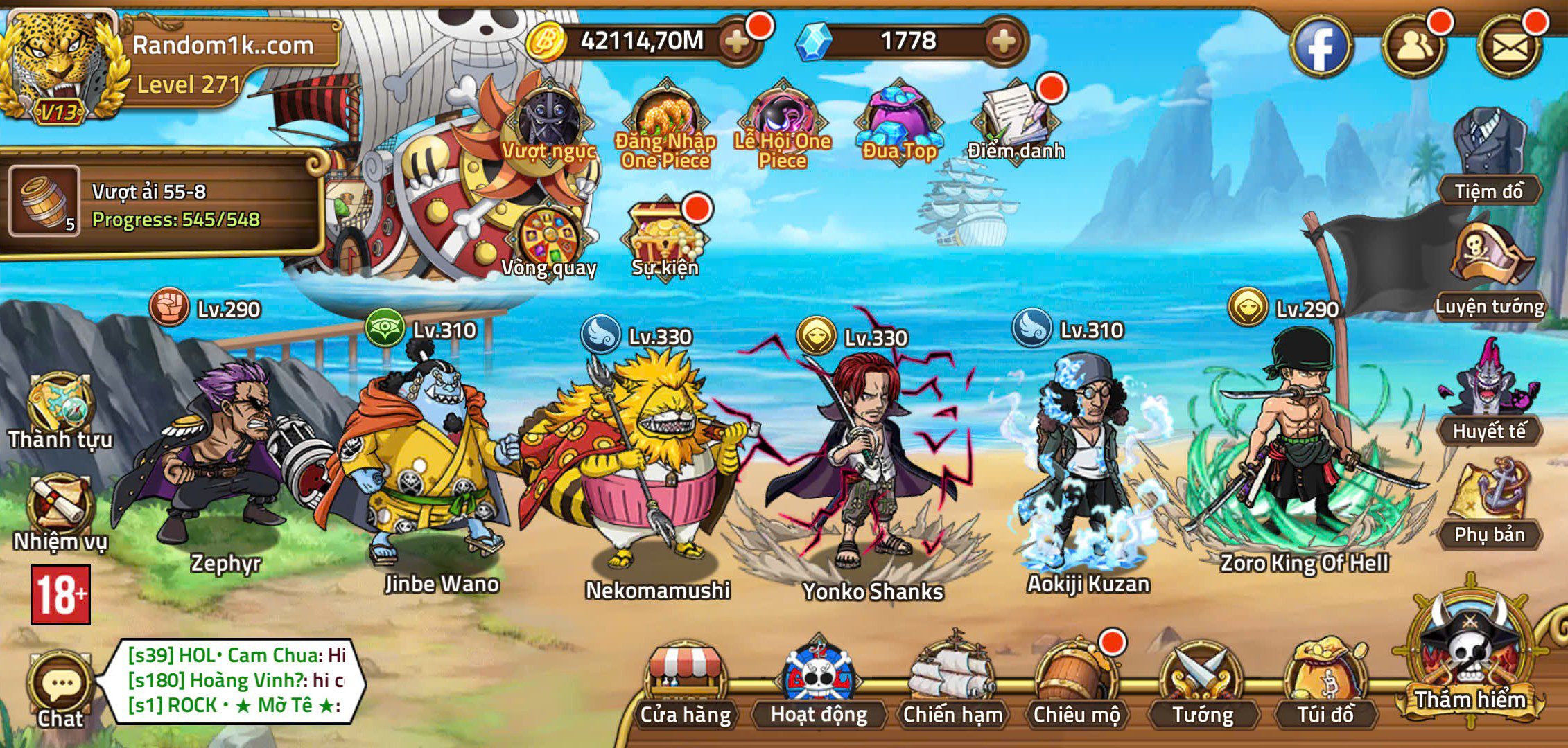 Huyền Thoại Hải Tặc Trên lv150 - Tỉ lệ Cao 1 acc nhiều Server