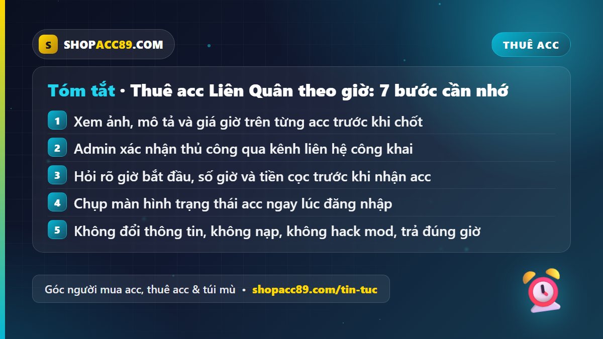 Quy trình thuê acc Liên Quân theo giờ trên Shopacc89 từ xem acc đến trả acc và xử lý cọc
